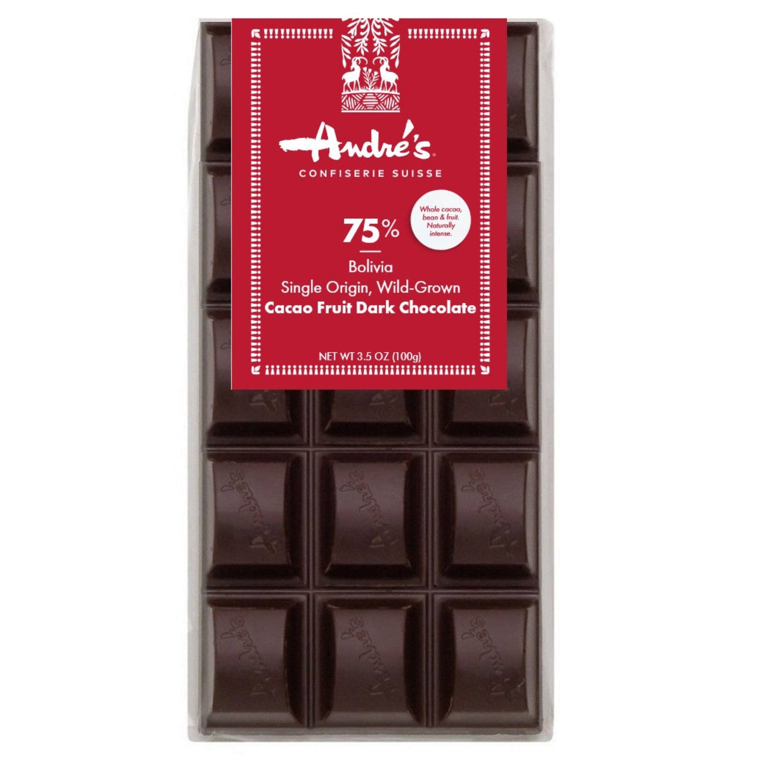 Single Origin Bolivia 75% Wild-Grown Cacao Fruit Dark Chocolate Bar