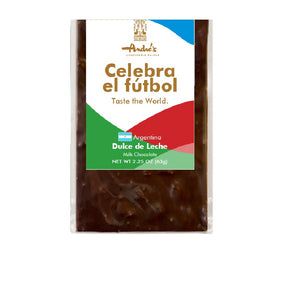 Chocolate bar packaging with 'Celebra el futbol' text on a white background