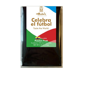 Chocolate packaging with colorful label featuring text and branding