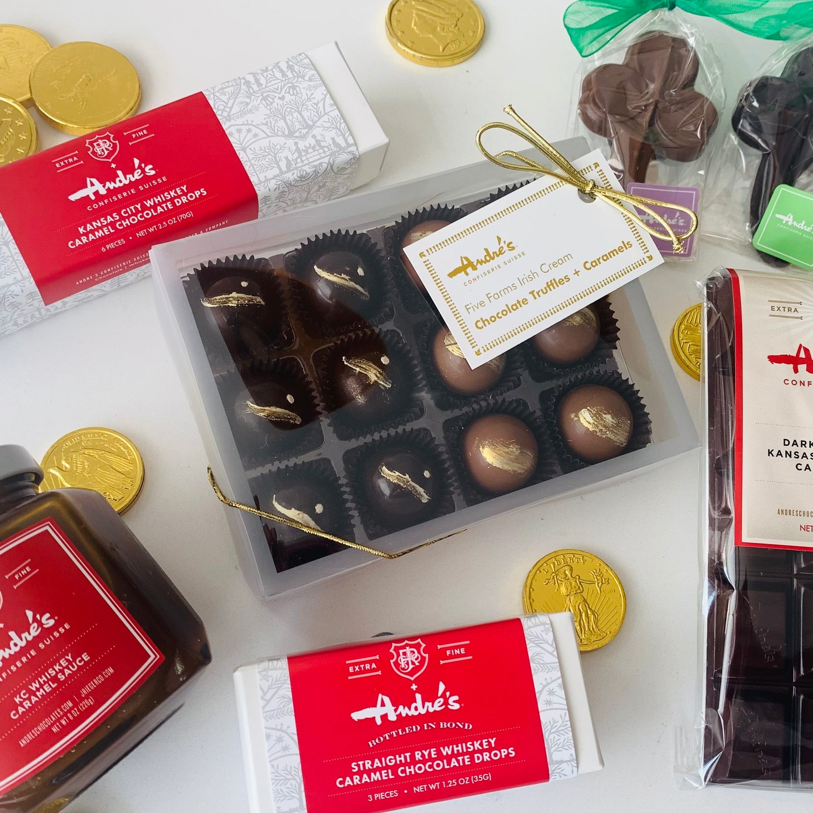 Boxes of chocolates in the St Patrick's Day collection.