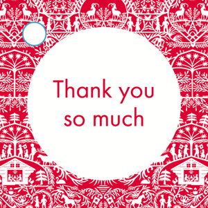 Red and white patterned card with 'Thank you so much' text