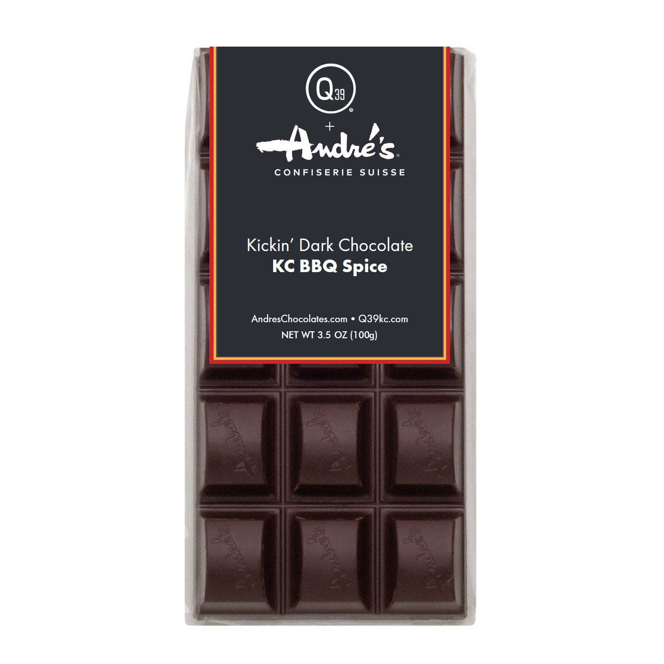 Kickin' Dark Chocolate KC BBQ Spice Bar - André's Confiserie Suisse