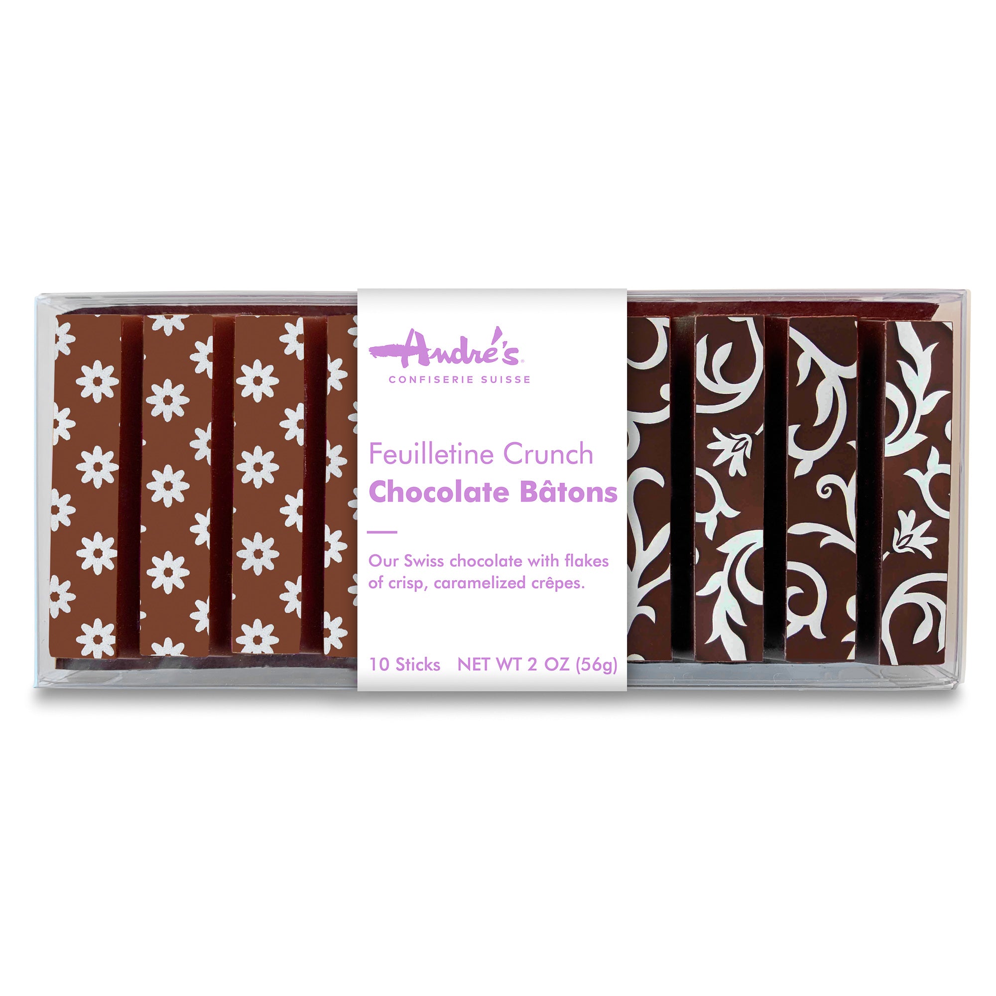 white flower and scrolling vine decor on chocolate sticks