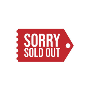 "Sorry Sold Out" in white text on a red background resembling a price tag.
