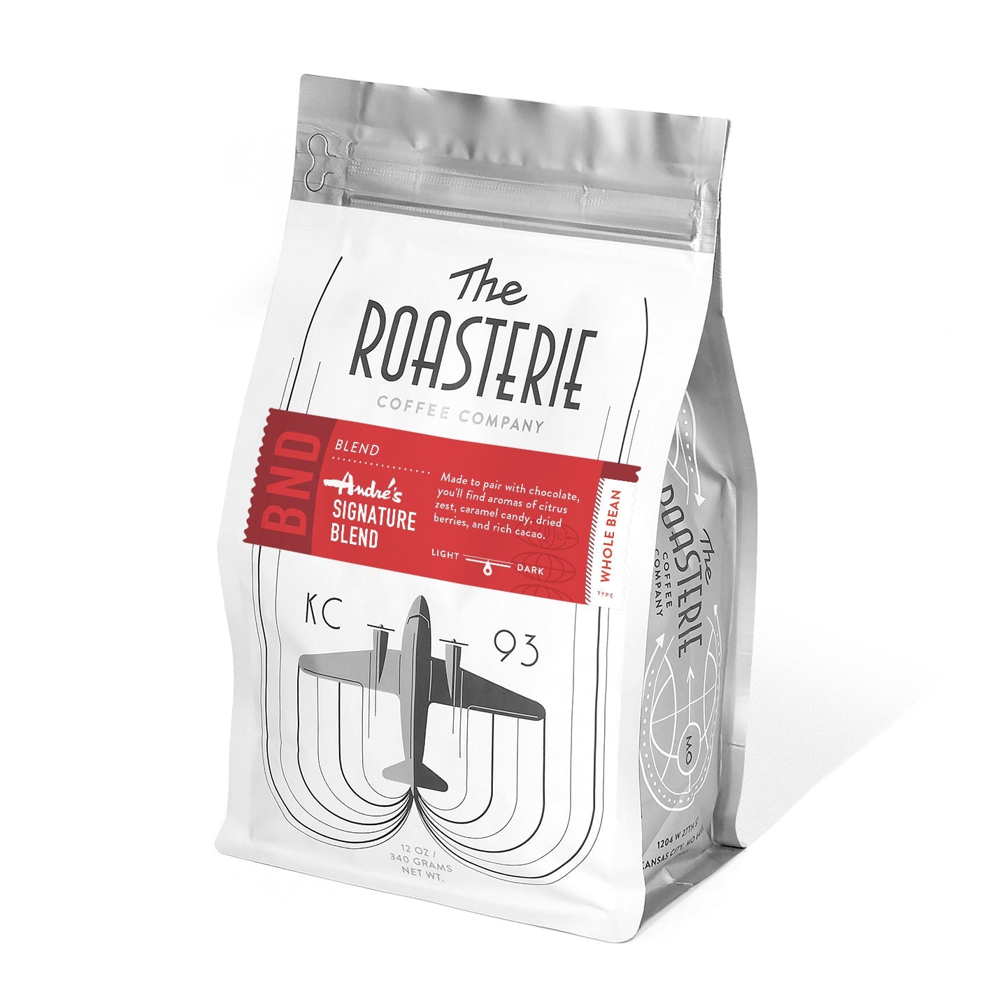 bag of roasterie coffee with Andre's blend label
