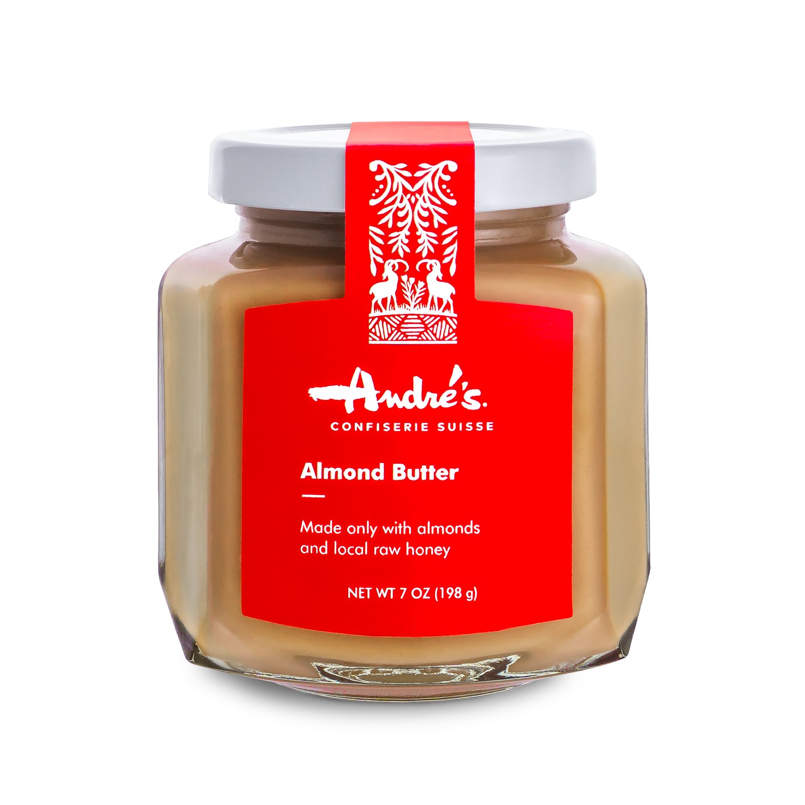 7 oz jar of almond butter with red label